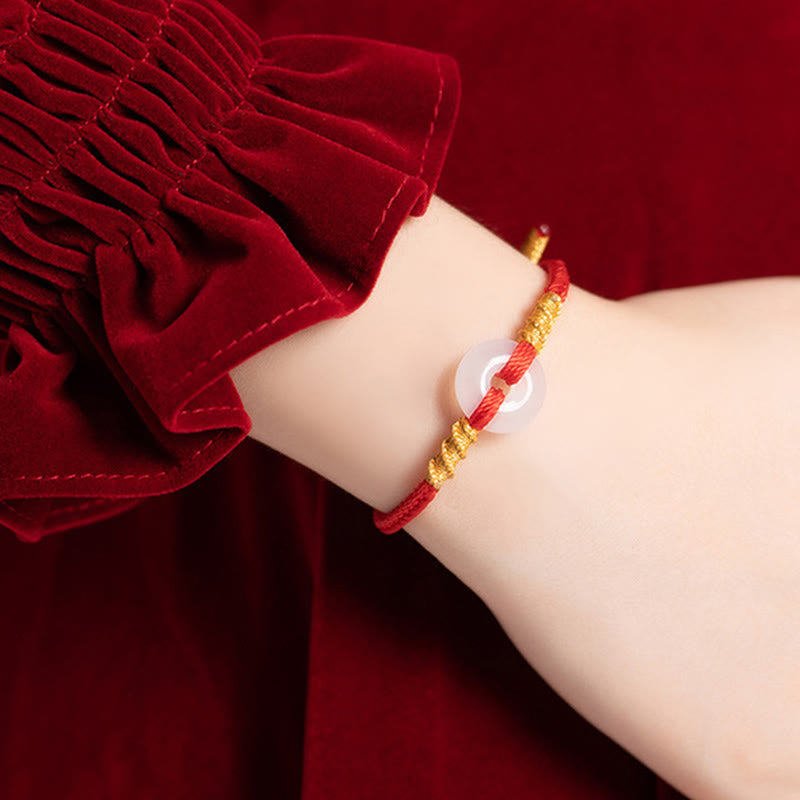 Bracelet à boucle de la paix en calcédoine blanche et Buddha Stones, avec nœud de corde. - image 4