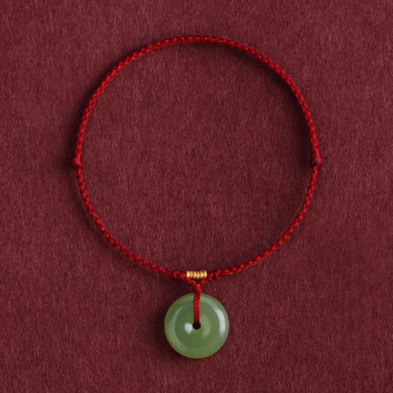 Bracelet de cheville en jade Hetian naturel avec boucle de paix et Buddha Stones, orné d'un cordon symbole d'abondance. - Corde rouge foncé - Bracelet de cheville (circonférence de la cheville 22-24 cm) - image 10