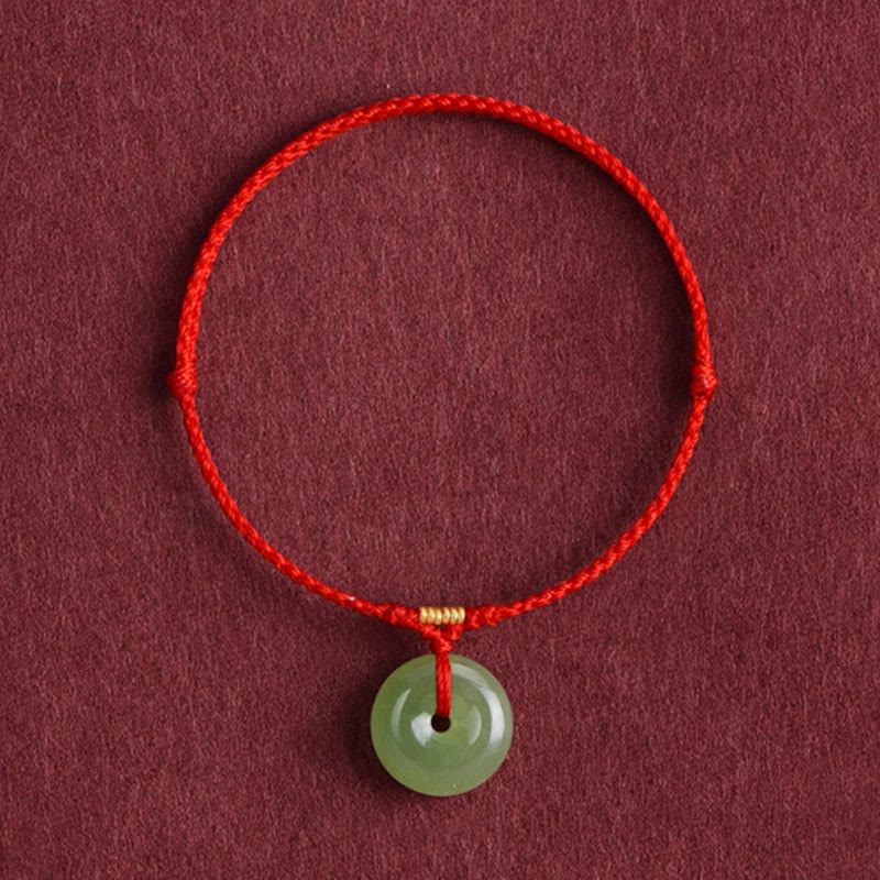 Bracelet de cheville en jade Hetian naturel avec boucle de paix et Buddha Stones, orné d'un cordon symbole d'abondance. - image 2
