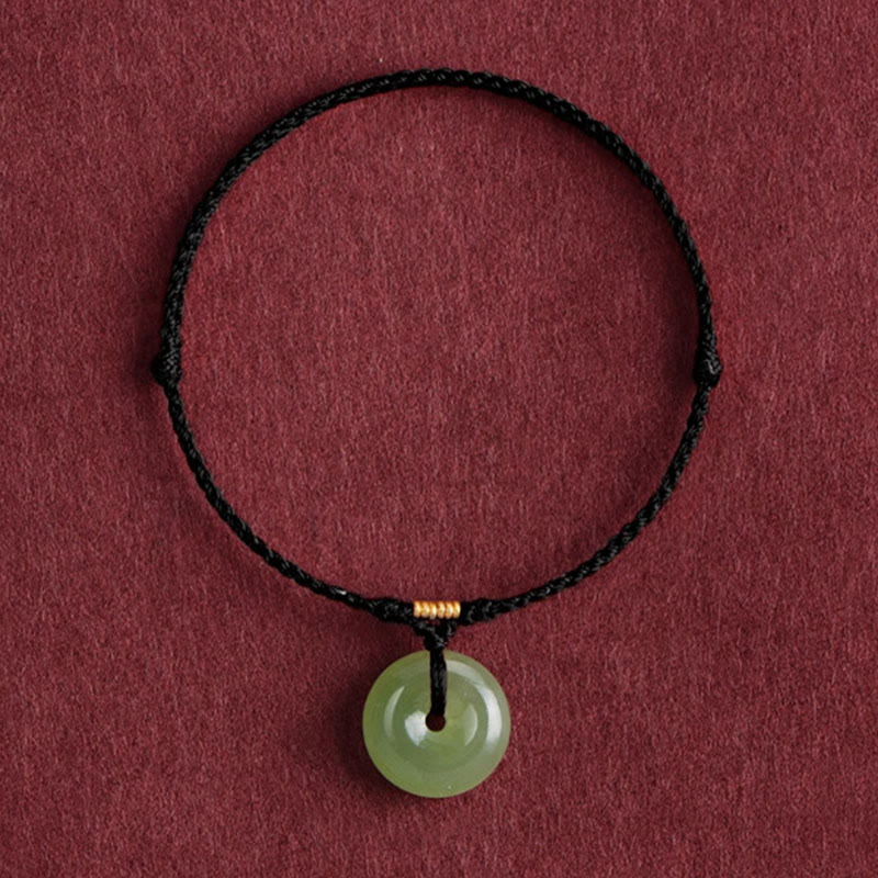 Bracelet de cheville en jade Hetian naturel avec boucle de paix et Buddha Stones, orné d'un cordon symbole d'abondance. - Corde noire - Bracelet de cheville (circonférence de la cheville 22-24 cm) - image 9