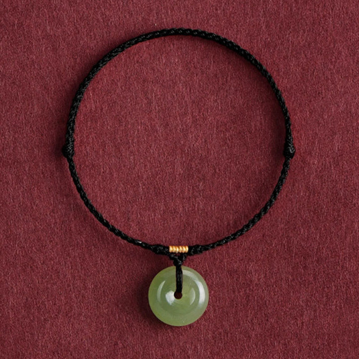 Bracelet de cheville en jade Hetian naturel avec boucle de paix et Buddha Stones, orné d'un cordon symbole d'abondance. - Corde noire - Bracelet de cheville (circonférence de la cheville 22-24 cm) - image 9