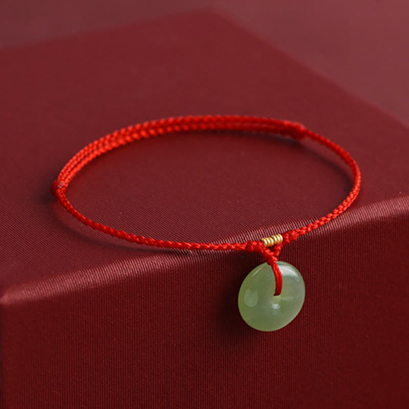 Bracelet de cheville en jade Hetian naturel avec boucle de paix et Buddha Stones, orné d'un cordon symbole d'abondance. - image 1