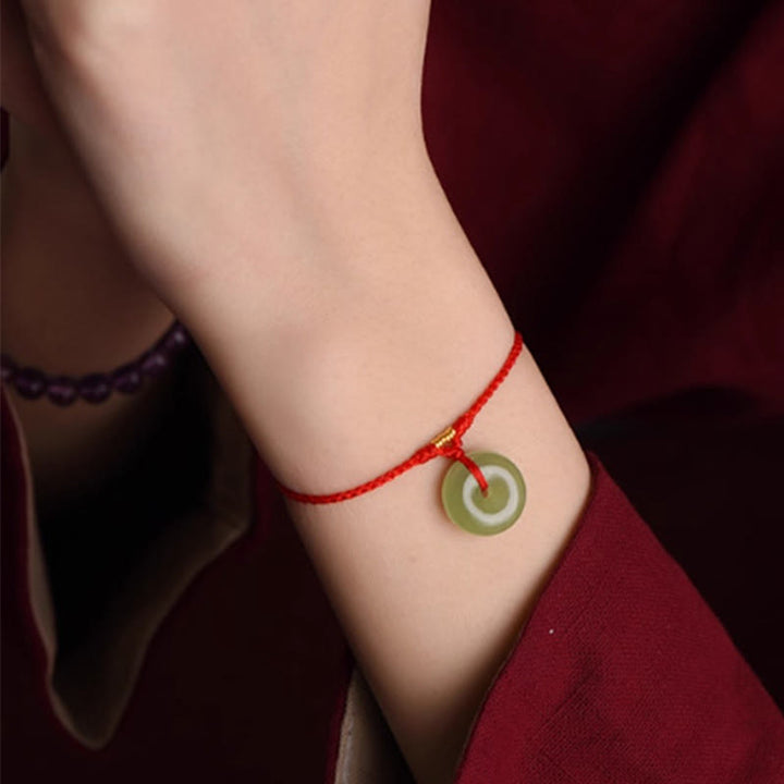 Bracelet de cheville en jade Hetian naturel avec boucle de paix et Buddha Stones, orné d'un cordon symbole d'abondance. - image 4
