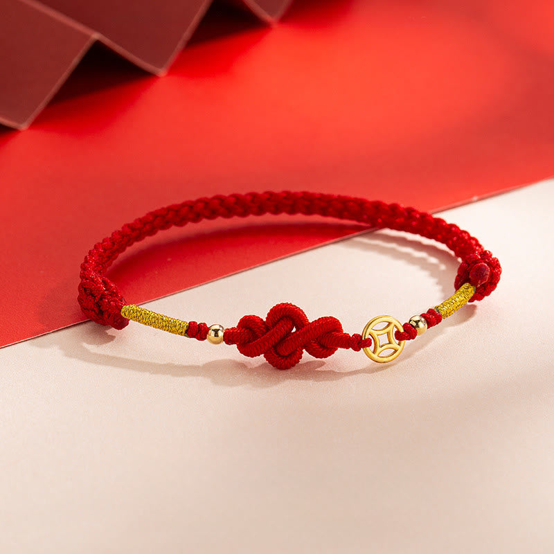 Bracelet de protection tressé en cuivre avec nœud Ruyi et Buddha Stones - Cordon rouge (Tour de poignet : 15-19 cm) - image 0