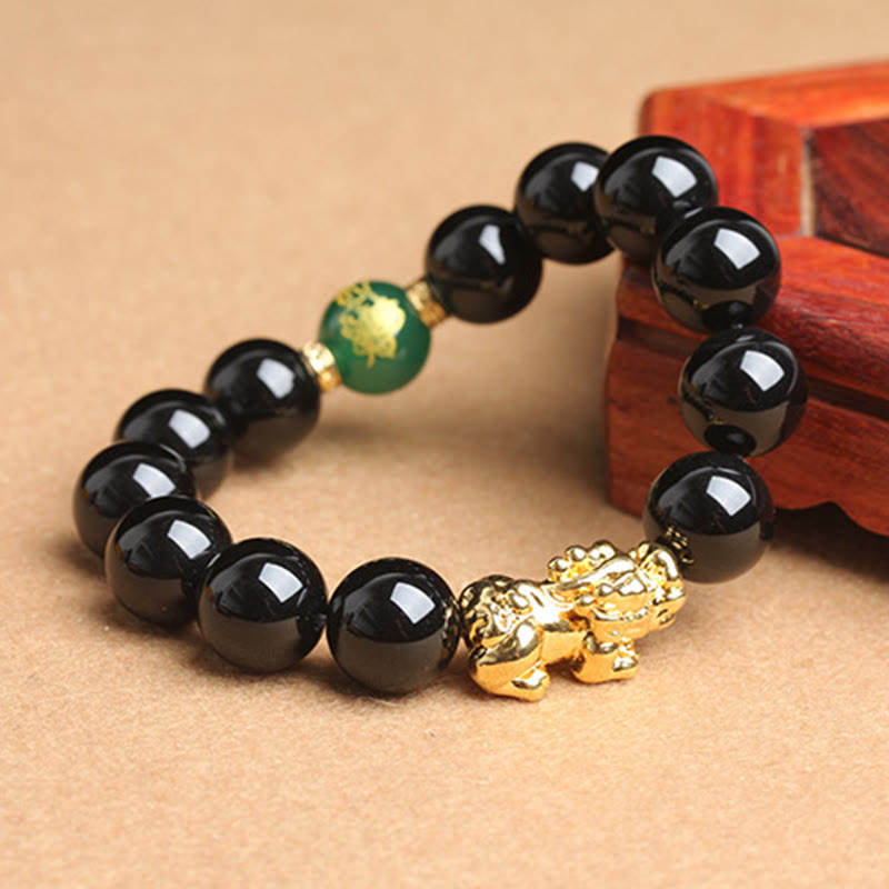 Bracelet de protection Pi Xiu en Buddha Stones, onyx noir, agate verte et perles d'onyx. - image 9