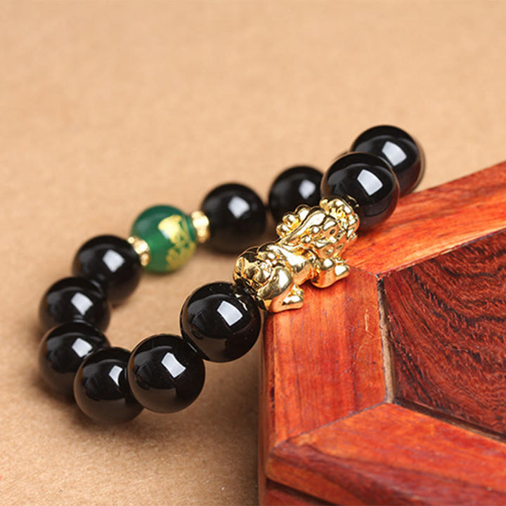 Bracelet de protection Pi Xiu en Buddha Stones, onyx noir, agate verte et perles d'onyx. - image 10