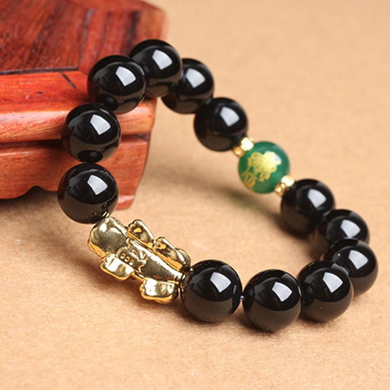 Bracelet de protection Pi Xiu en Buddha Stones, onyx noir, agate verte et perles d'onyx. - image 8