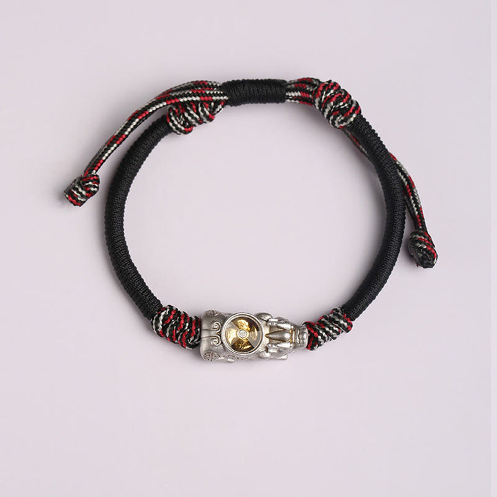 Bracelet en corde tressée à la main Pi Xiu Buddha Stones et porte-bonheur - Cordon noir et rouge (Tour de poignet : 14-24 cm) - image 6