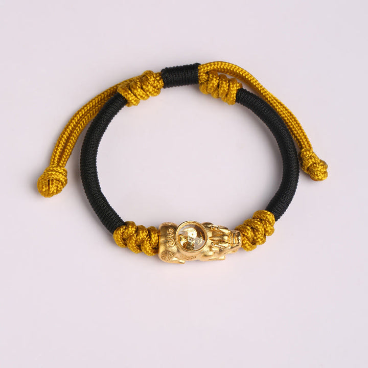 Bracelet en corde tressée à la main Pi Xiu Buddha Stones et porte-bonheur - Cordon noir et jaune (Tour de poignet : 14-24 cm) - image 8