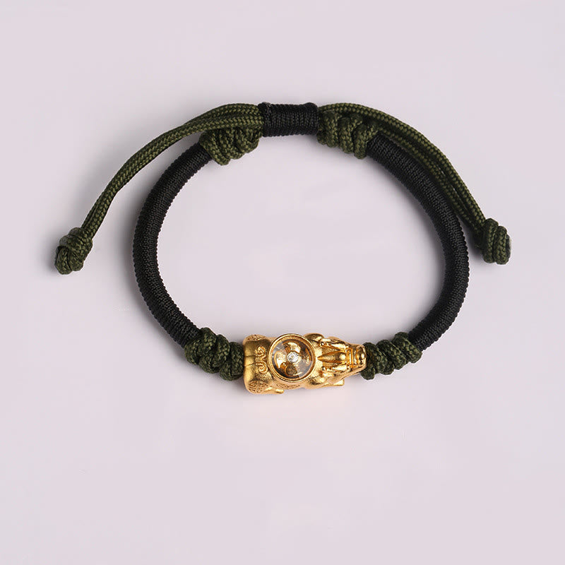 Bracelet en corde tressée à la main Pi Xiu Buddha Stones et porte-bonheur - Cordon noir et vert (Tour de poignet : 14-24 cm) - image 9
