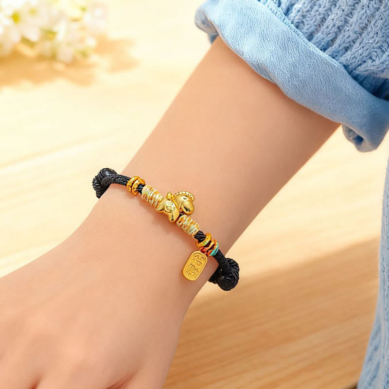 Bracelet porte-bonheur tressé Buddha Stones Année du Cheval, cordon rouge et cordon noir - image 15