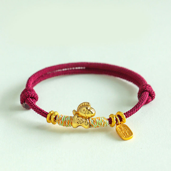 Bracelet porte-bonheur tressé Buddha Stones Année du Cheval, cordon rouge et cordon noir - Cordon rouge foncé (Tour de poignet : 15-19 cm) - image 8