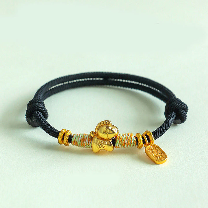 Bracelet porte-bonheur tressé Buddha Stones Année du Cheval, cordon rouge et cordon noir - Cordon noir (Tour de poignet : 15-19 cm) - image 12