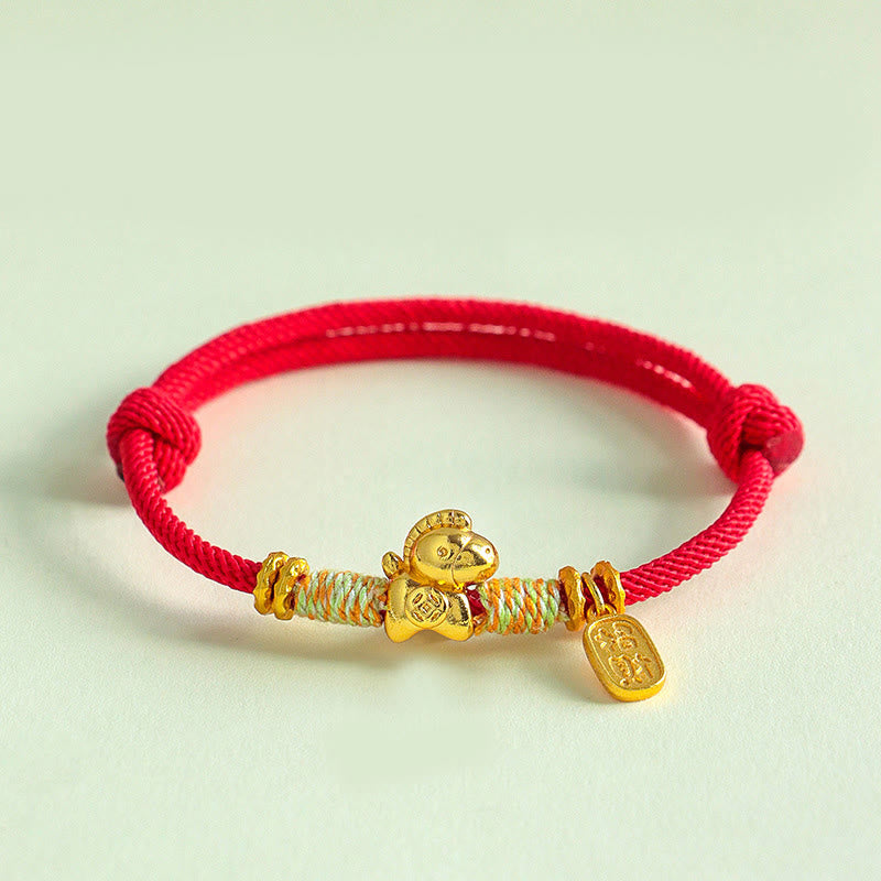 Bracelet porte-bonheur tressé Buddha Stones Année du Cheval, cordon rouge et cordon noir - Cordon rouge (Tour de poignet : 15-19 cm) - image 1