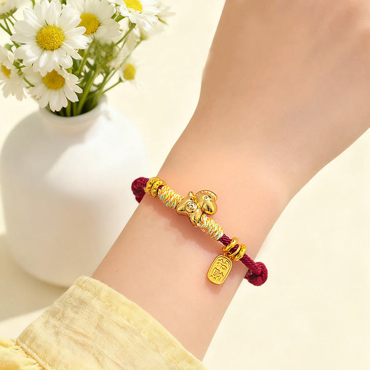 Bracelet porte-bonheur tressé Buddha Stones Année du Cheval, cordon rouge et cordon noir - image 11