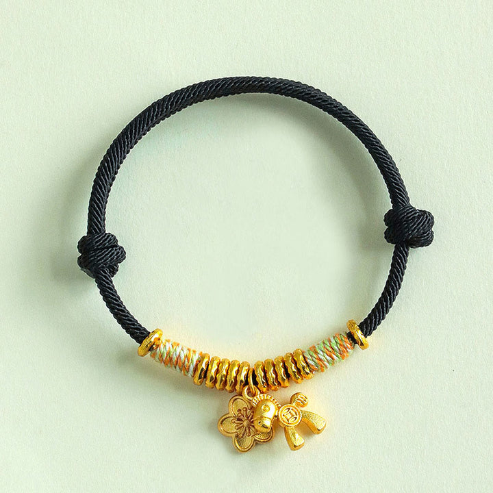 Bracelet fait main avec breloque fleur et Buddha Stones, année du Cheval, fil rouge. - Cordon noir (Tour de poignet : 15-19 cm) - image 12