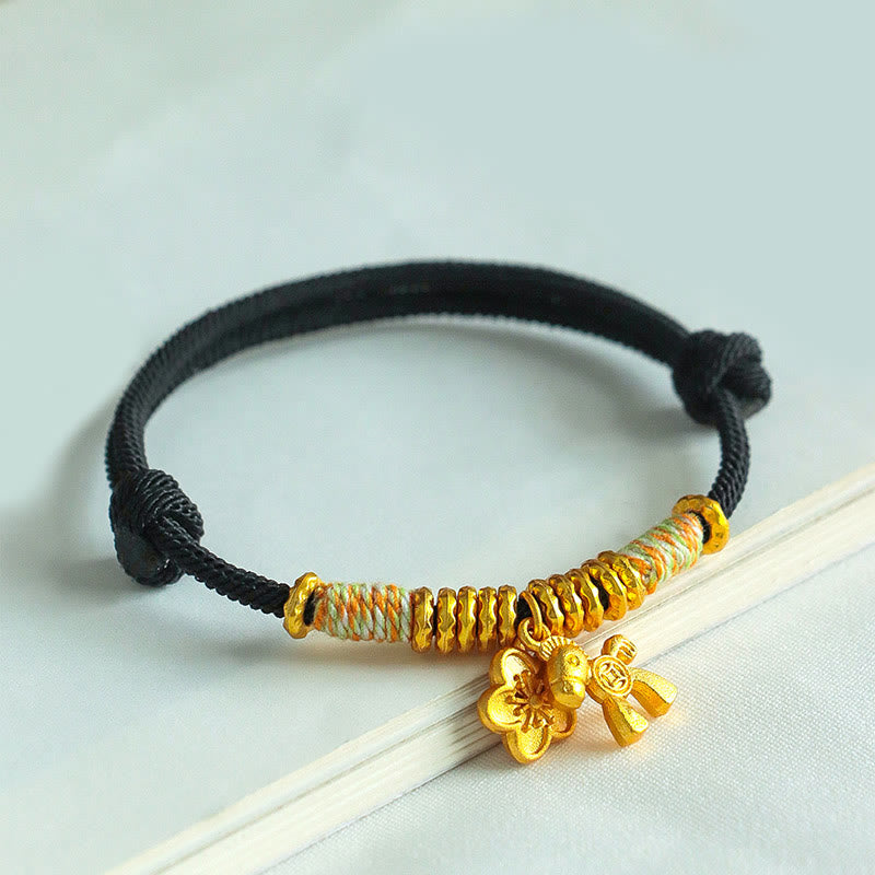 Bracelet fait main avec breloque fleur et Buddha Stones, année du Cheval, fil rouge. - image 13