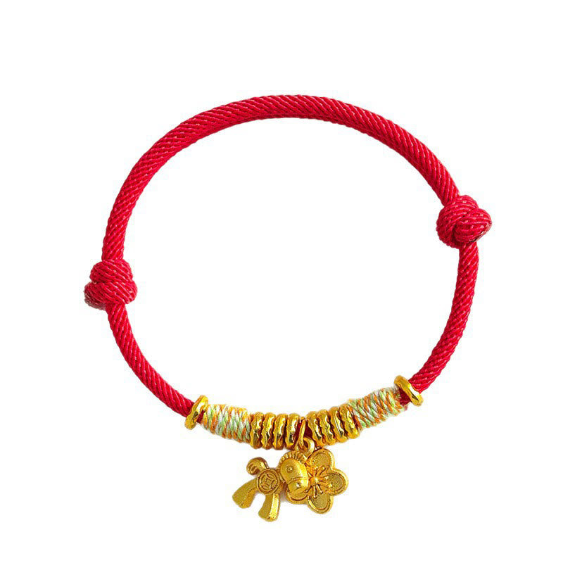 Bracelet fait main avec breloque fleur et Buddha Stones, année du Cheval, fil rouge. - image 4