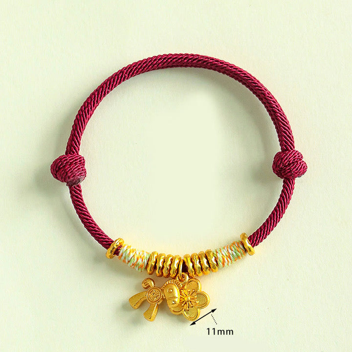 Bracelet fait main avec breloque fleur et Buddha Stones, année du Cheval, fil rouge. - image 10