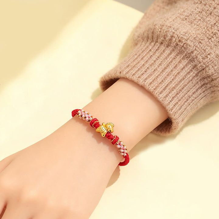 Bracelet porte-bonheur en Buddha Stones, année du Cheval, ficelle multicolore, nœud de fleur de pêcher et ficelle rouge. - image 7