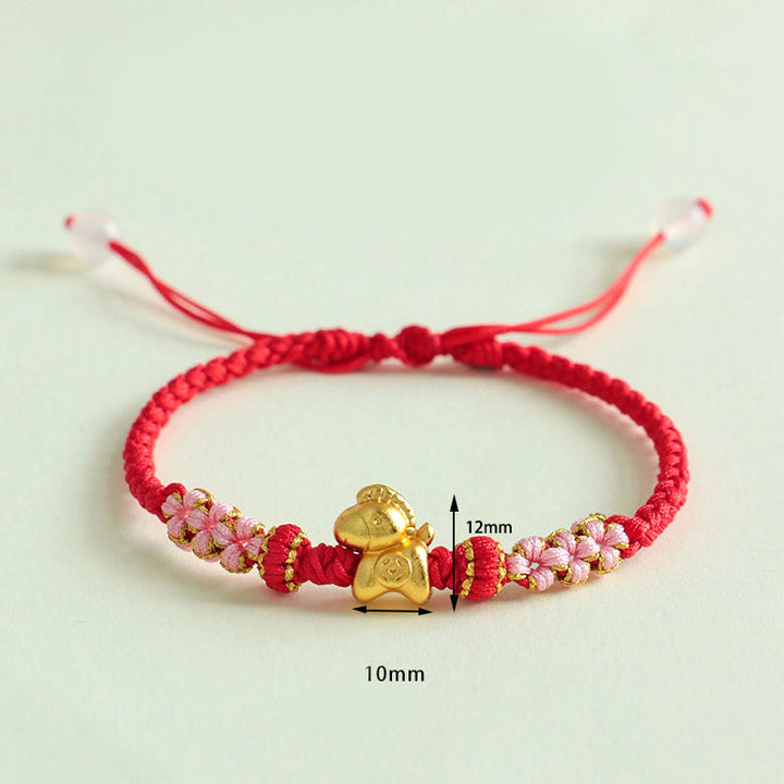 Bracelet porte-bonheur en Buddha Stones, année du Cheval, ficelle multicolore, nœud de fleur de pêcher et ficelle rouge. - image 3