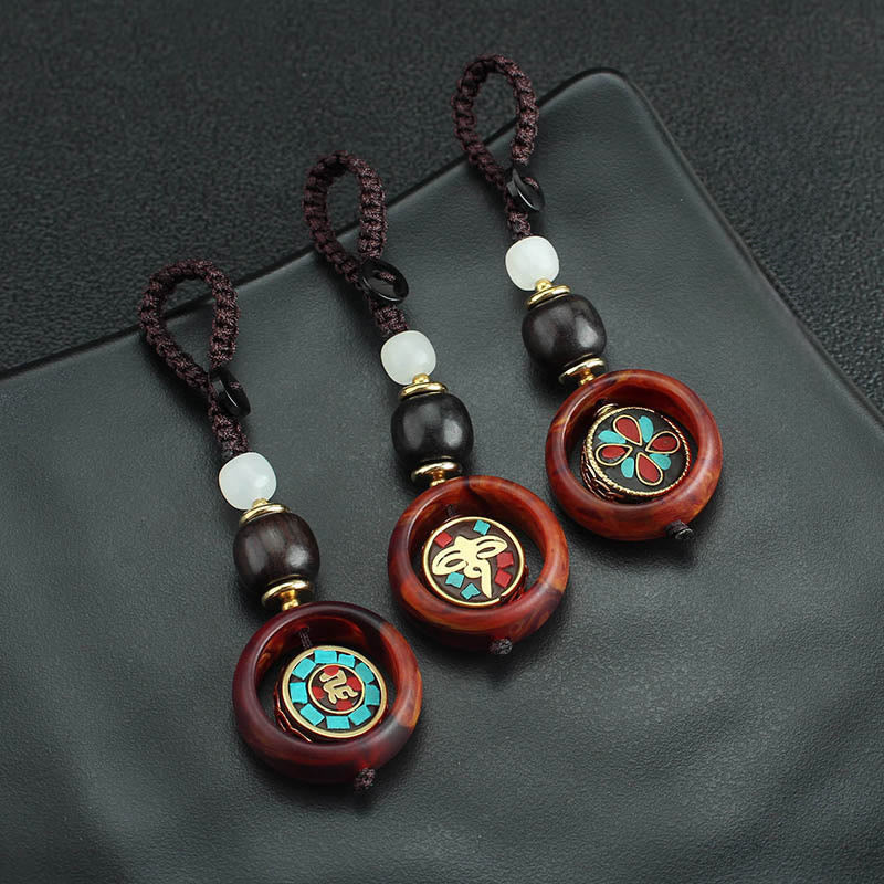 Buddha Stones, bois d'ébène, trèfle à quatre feuilles sanskrit, œil de Bouddha, porte-clés rotatif de paix - image 13