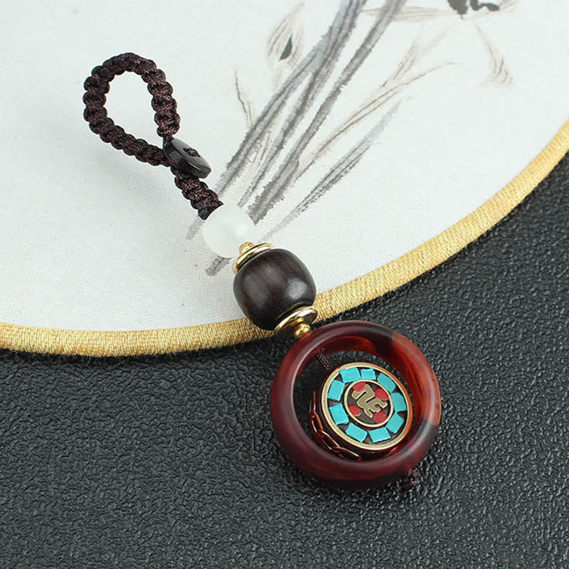 Buddha Stones, bois d'ébène, trèfle à quatre feuilles sanskrit, œil de Bouddha, porte-clés rotatif de paix - image 1