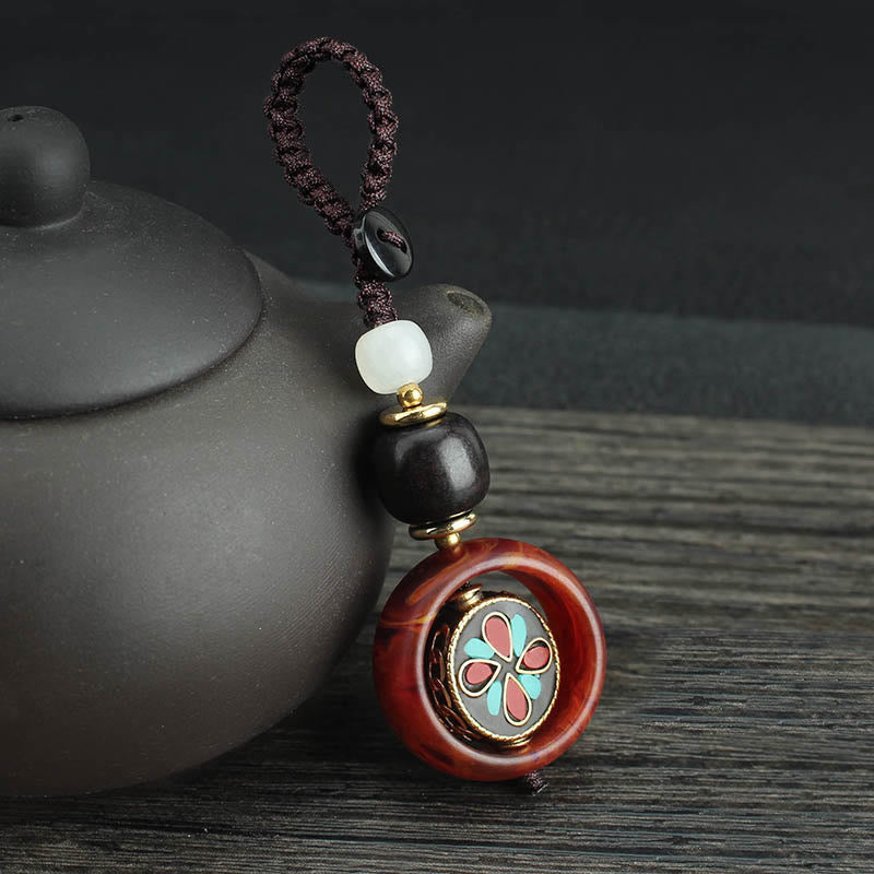 Buddha Stones, bois d'ébène, trèfle à quatre feuilles sanskrit, œil de Bouddha, porte-clés rotatif de paix - Motif de trèfle à quatre feuilles - image 8