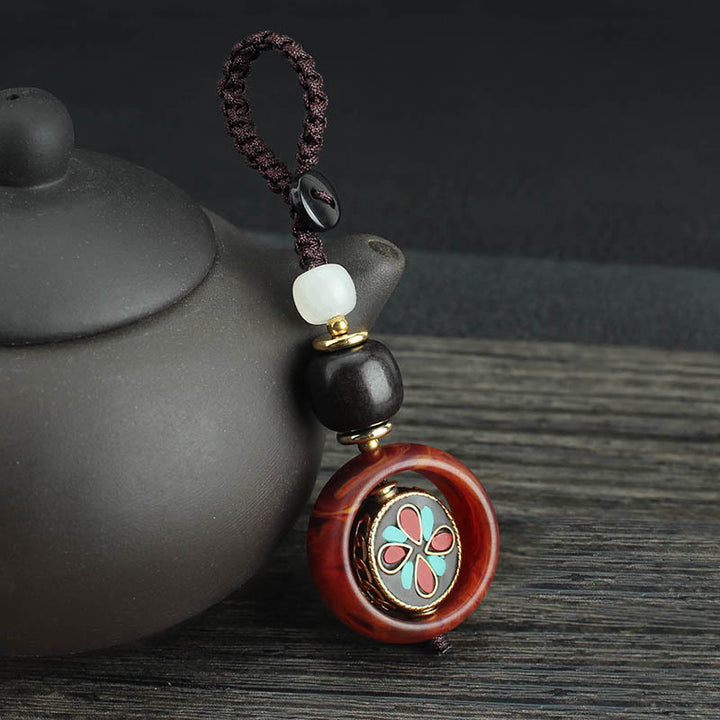 Buddha Stones, bois d'ébène, trèfle à quatre feuilles sanskrit, œil de Bouddha, porte-clés rotatif de paix - Motif de trèfle à quatre feuilles - image 8