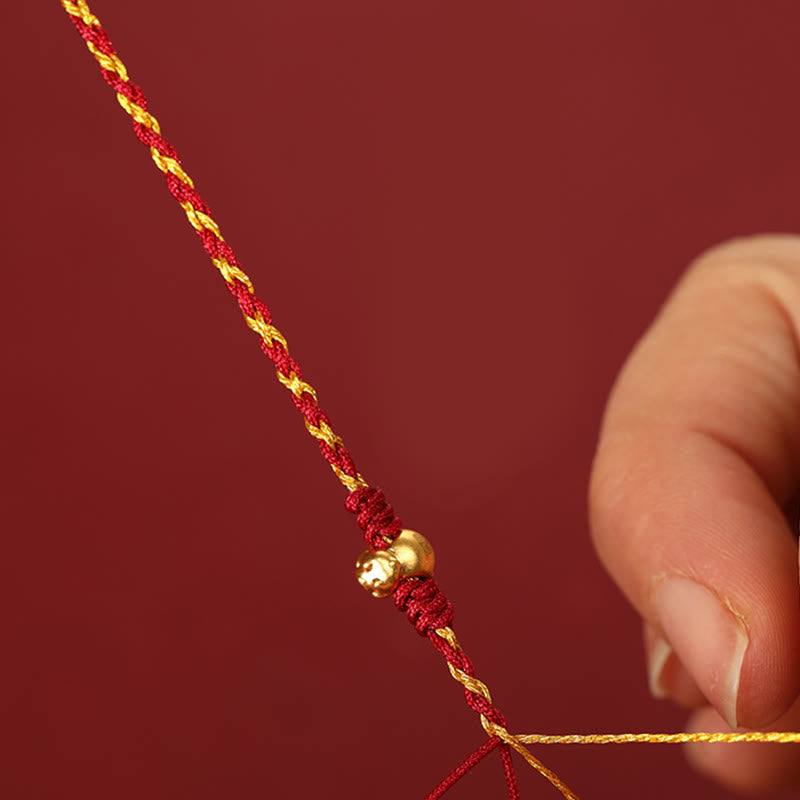 Bracelet porte-bonheur double tour en perles d'or 999 et Buddha Stones, année du Cheval, avec cordon rouge et doré. - image 4