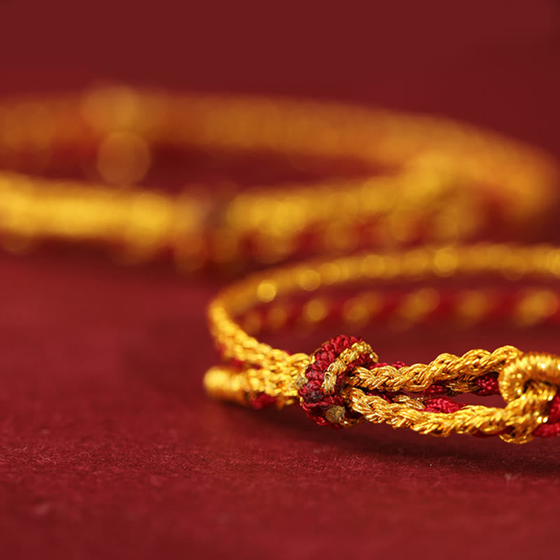 Bracelet porte-bonheur double tour en perles d'or 999 et Buddha Stones, année du Cheval, avec cordon rouge et doré. - image 13