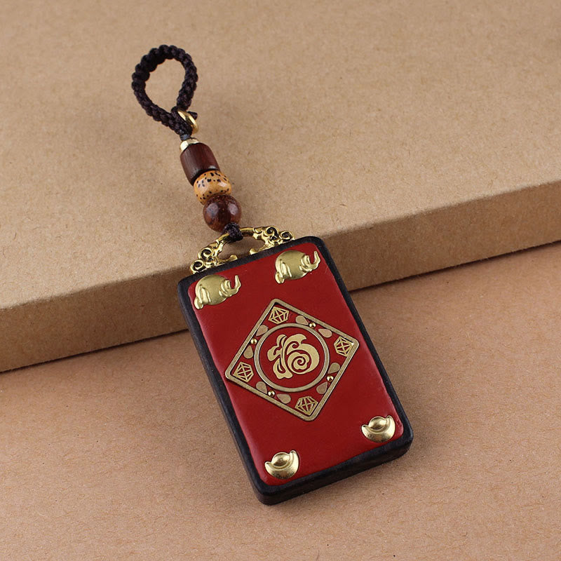 Buddha Stones Fleur d'ébène Poisson Koi Bouton Porte-clés Corde - Corde à boutons marron - Lingot de caractère Fu - image 9