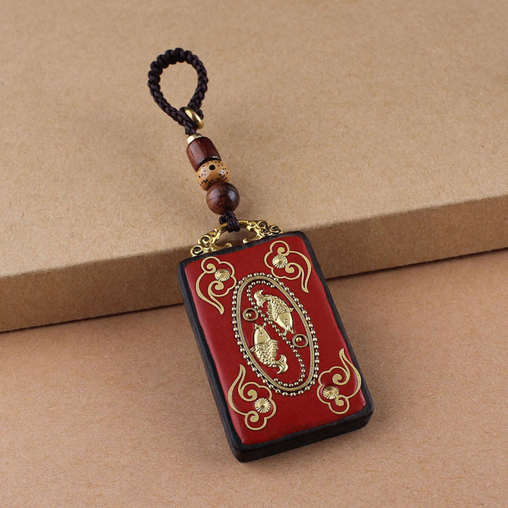 Buddha Stones Fleur d'ébène Poisson Koi Bouton Porte-clés Corde - Corde à boutons marron - Poissons koï - image 2