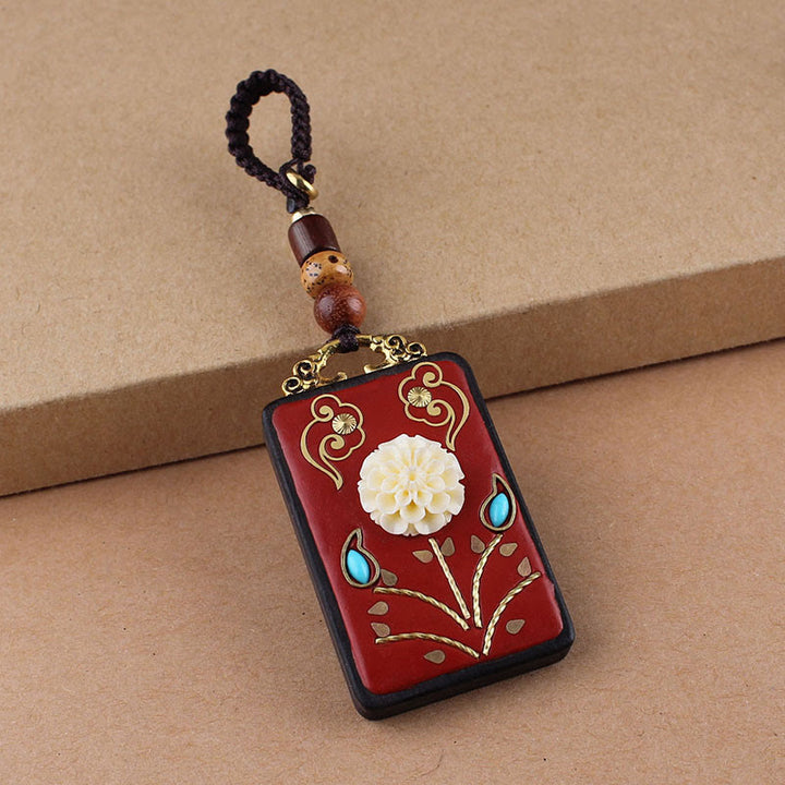 Buddha Stones Fleur d'ébène Poisson Koi Bouton Porte-clés Corde - Corde à boutons marron - Hortensia - image 12