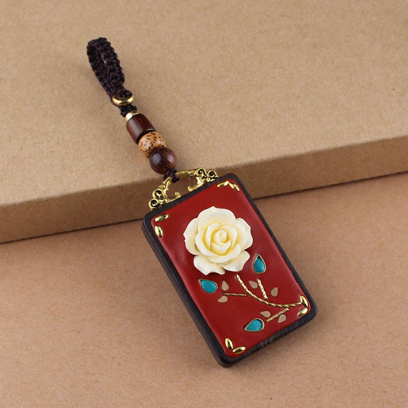 Buddha Stones Fleur d'ébène Poisson Koi Bouton Porte-clés Corde - Corde à boutons marron - Rose - image 1