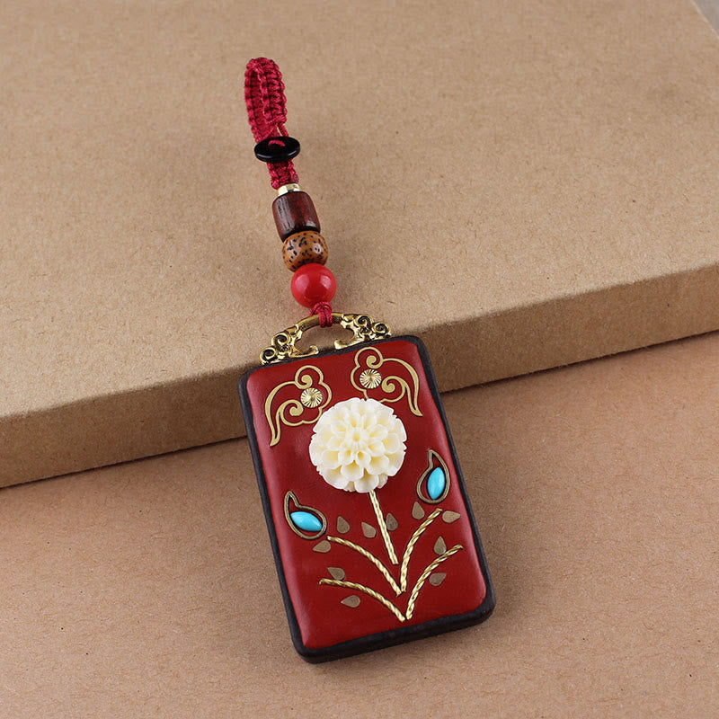 Buddha Stones Fleur d'ébène Poisson Koi Bouton Porte-clés Corde - Corde à boutons rouges - Hortensia - image 18