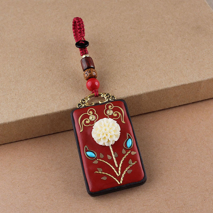 Buddha Stones Fleur d'ébène Poisson Koi Bouton Porte-clés Corde - Corde à boutons rouges - Hortensia - image 18