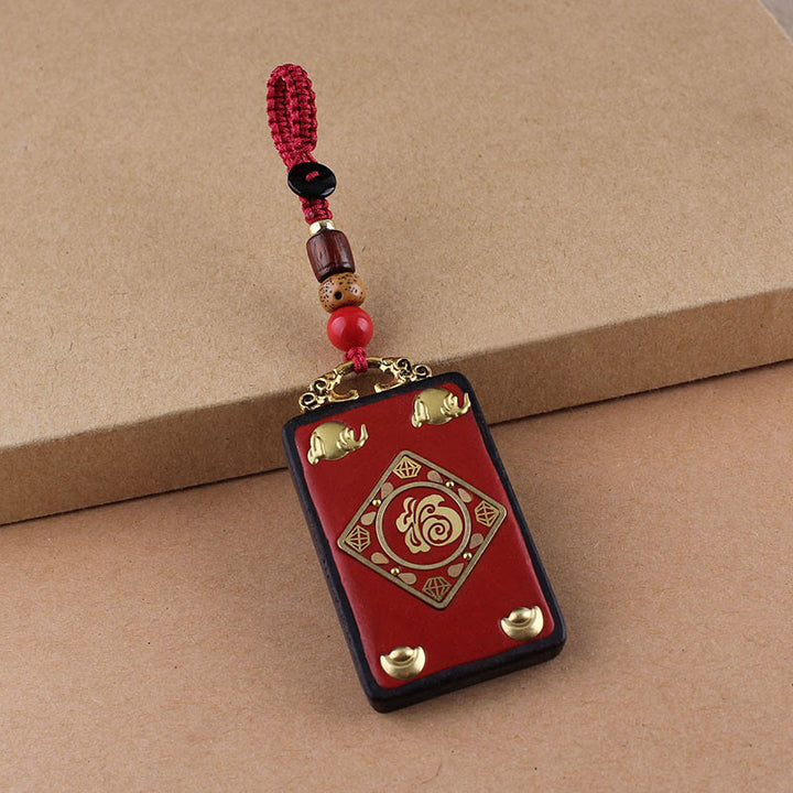 Buddha Stones Fleur d'ébène Poisson Koi Bouton Porte-clés Corde - Corde à boutons rouges - Lingot de caractère Fu - image 17