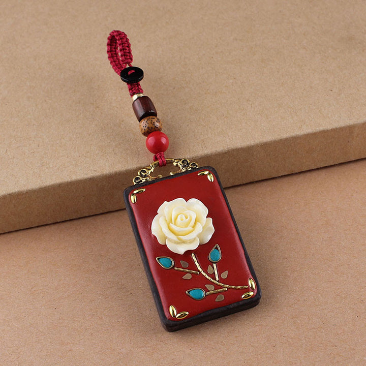 Buddha Stones Fleur d'ébène Poisson Koi Bouton Porte-clés Corde - Corde à boutons rouges - Rose - image 14