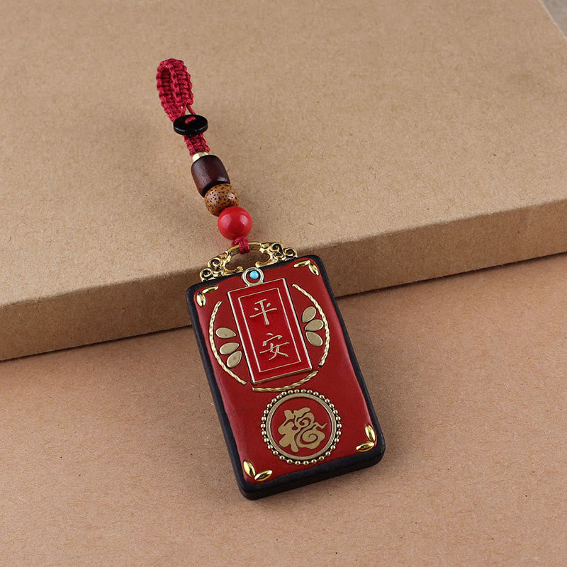 Buddha Stones Fleur d'ébène Poisson Koi Bouton Porte-clés Corde - Corde à boutons rouges - Personnage Fu - image 16