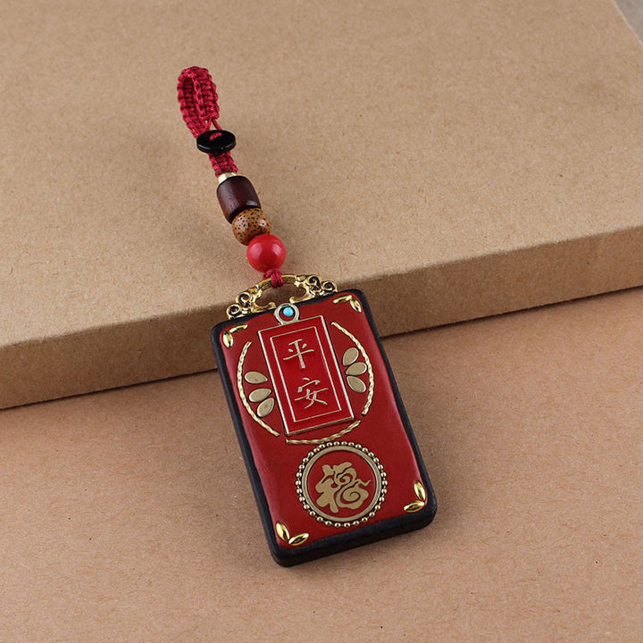 Buddha Stones Fleur d'ébène Poisson Koi Bouton Porte-clés Corde - Corde à boutons rouges - Personnage Fu - image 16