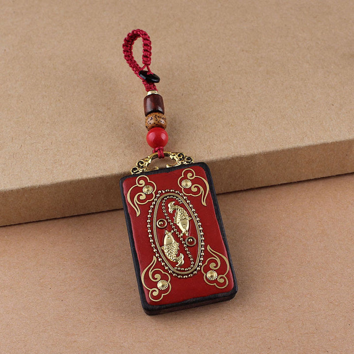 Buddha Stones Fleur d'ébène Poisson Koi Bouton Porte-clés Corde - Corde à boutons rouges - Poissons koï - image 15