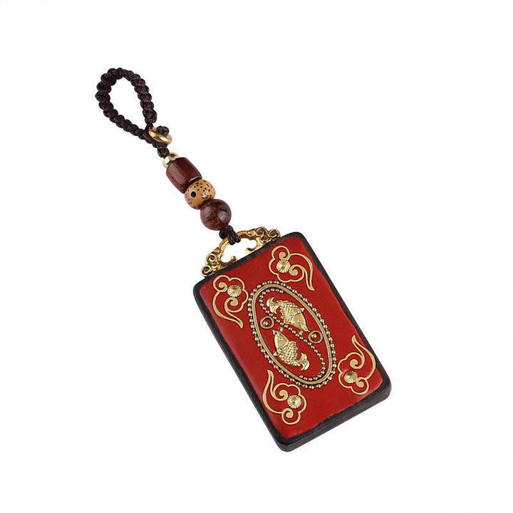 Buddha Stones Fleur d'ébène Poisson Koi Bouton Porte-clés Corde - image 3