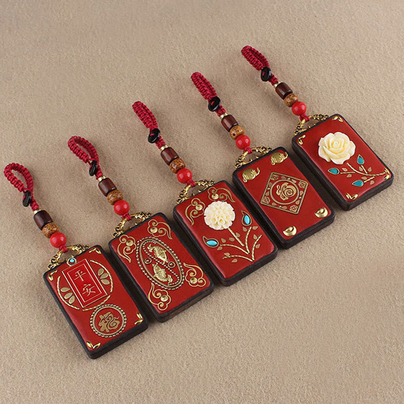 Buddha Stones Fleur d'ébène Poisson Koi Bouton Porte-clés Corde - image 20