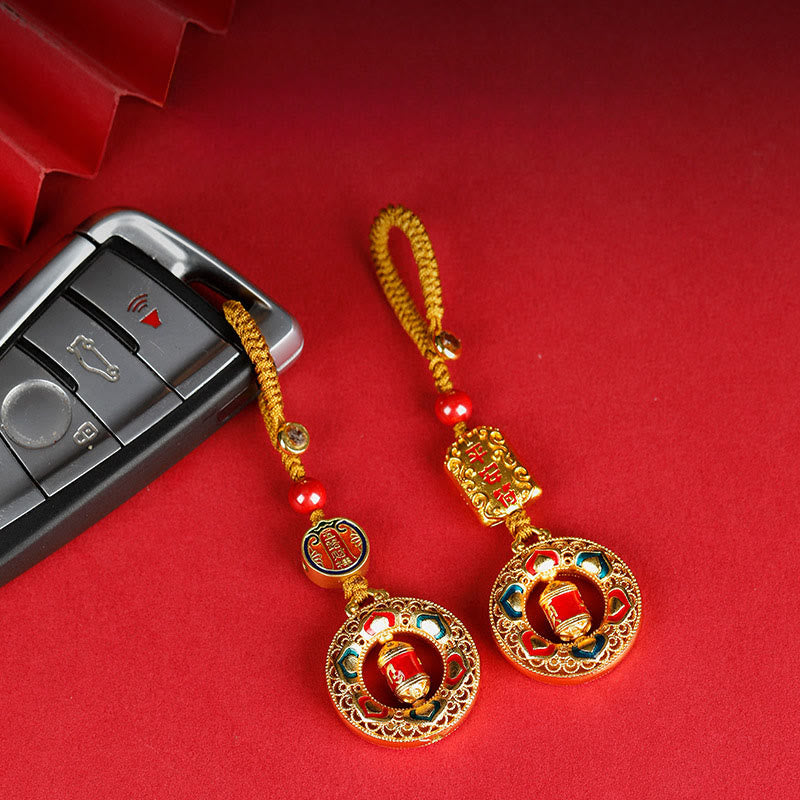 Moulin à prières en cuivre avec Buddha Stones, cinq directions, dieux de la richesse, porte-clés rotatif - image 9