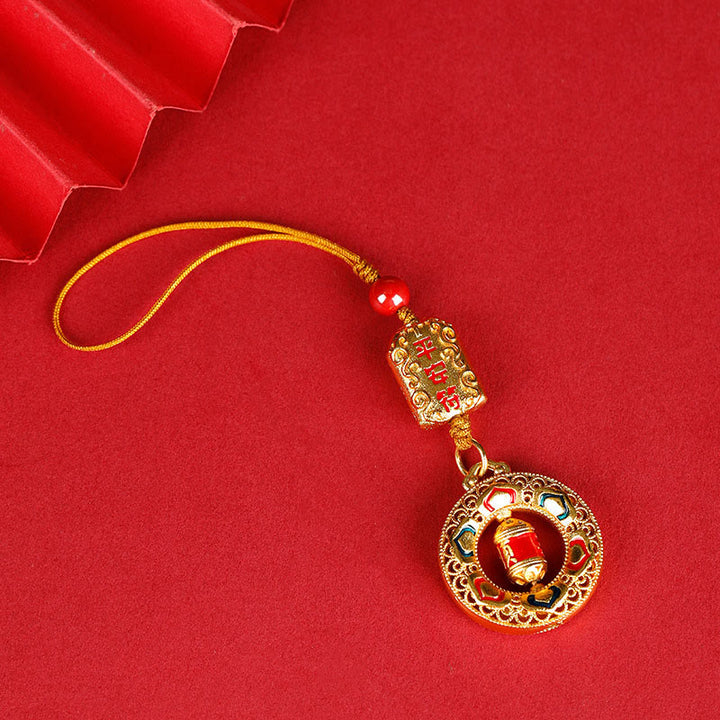Moulin à prières en cuivre avec Buddha Stones, cinq directions, dieux de la richesse, porte-clés rotatif - Talisman de la paix - Corde ordinaire - image 8