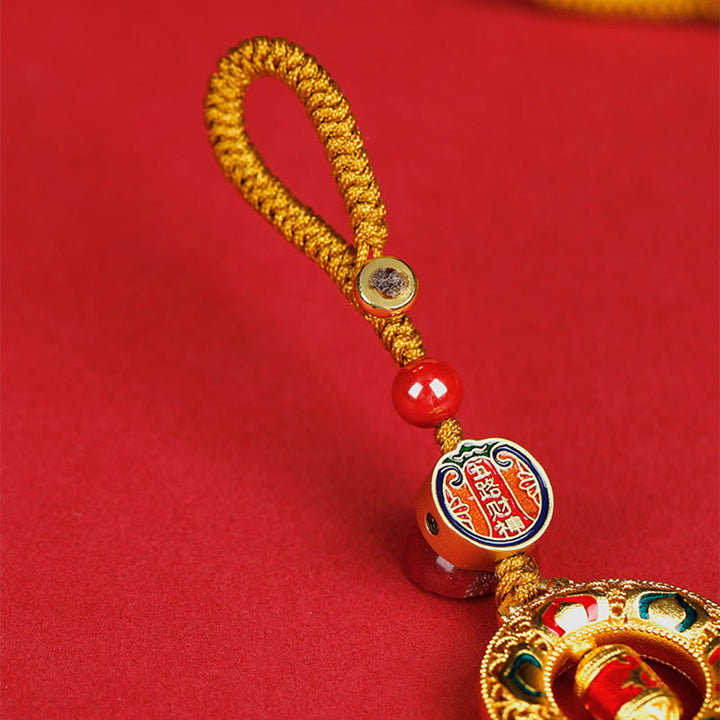 Moulin à prières en cuivre avec Buddha Stones, cinq directions, dieux de la richesse, porte-clés rotatif - image 2