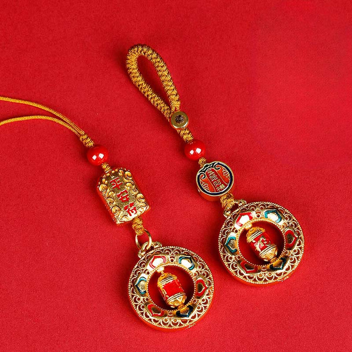 Moulin à prières en cuivre avec Buddha Stones, cinq directions, dieux de la richesse, porte-clés rotatif - image 10