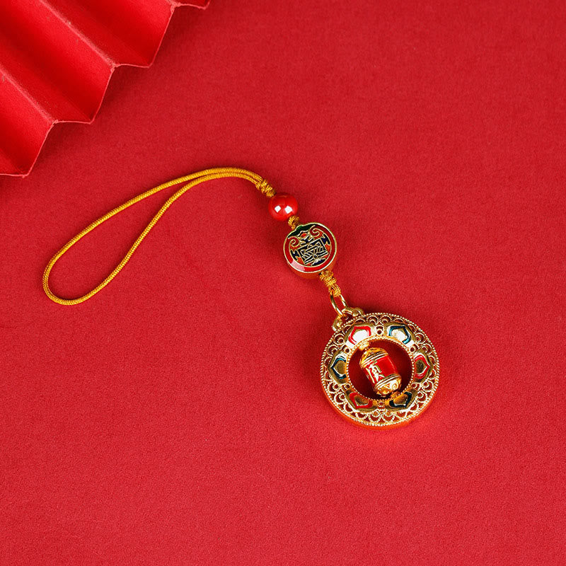 Moulin à prières en cuivre avec Buddha Stones, cinq directions, dieux de la richesse, porte-clés rotatif - Les cinq directions, dieux de la richesse - Corde ordinaire - image 4