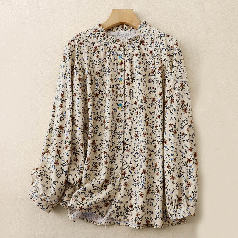 Chemise à manches longues en coton pour femme, imprimé floral automnal Buddha Stones - soie de maïs - US12，UK/AU16，EU44 (2XL) - image 7